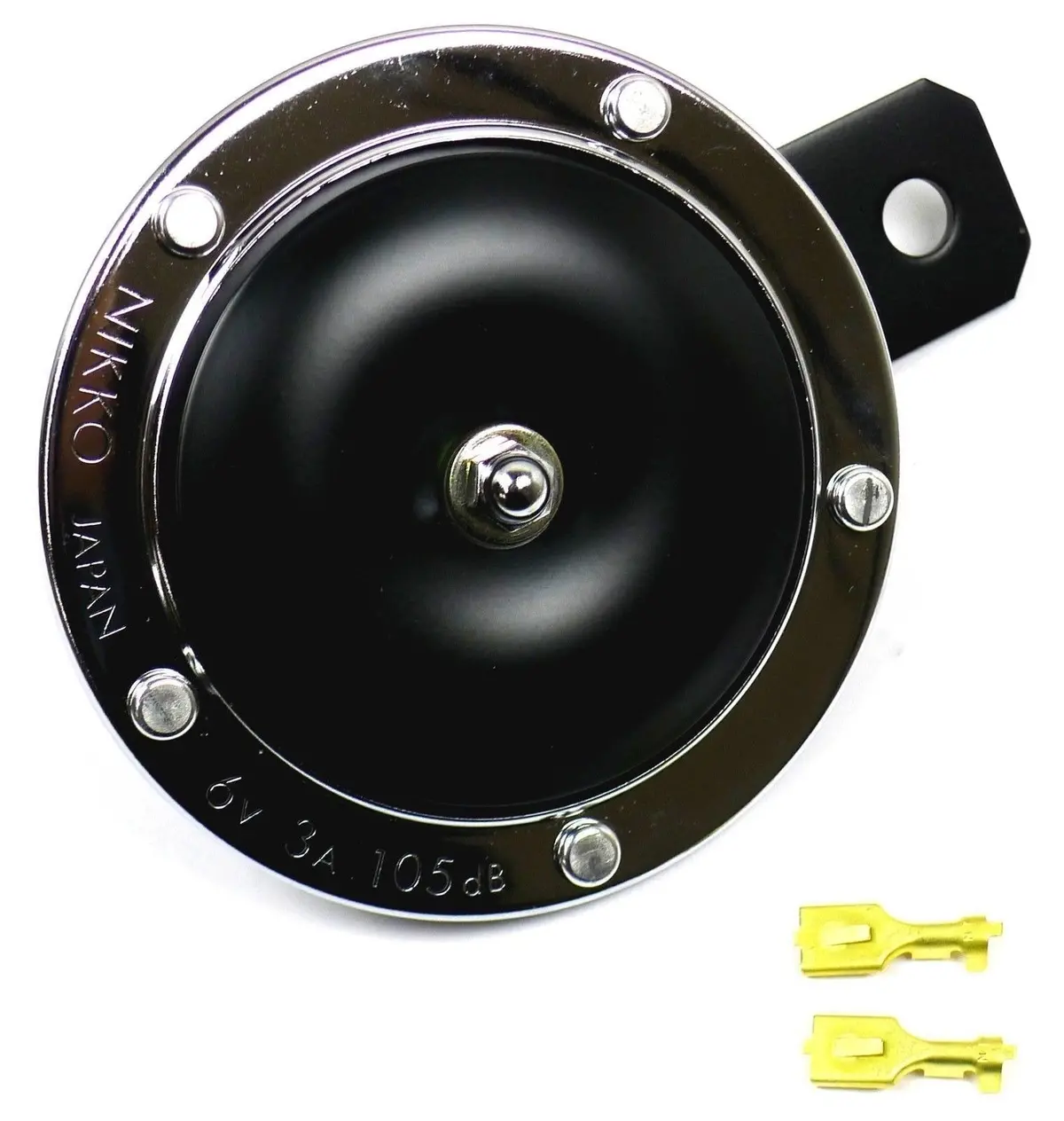 Nikko Motorcycle Horn 6V 6 Volt 3A 105Db Chrome/Black 3.5" Dia. (Japan) 1