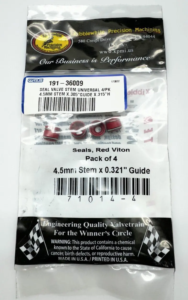 Kibblewhite 71014-4 Valve Stem Seals (4 Pack) 4.5Mm Stem X 0.321" 12209-Ml0-722 1