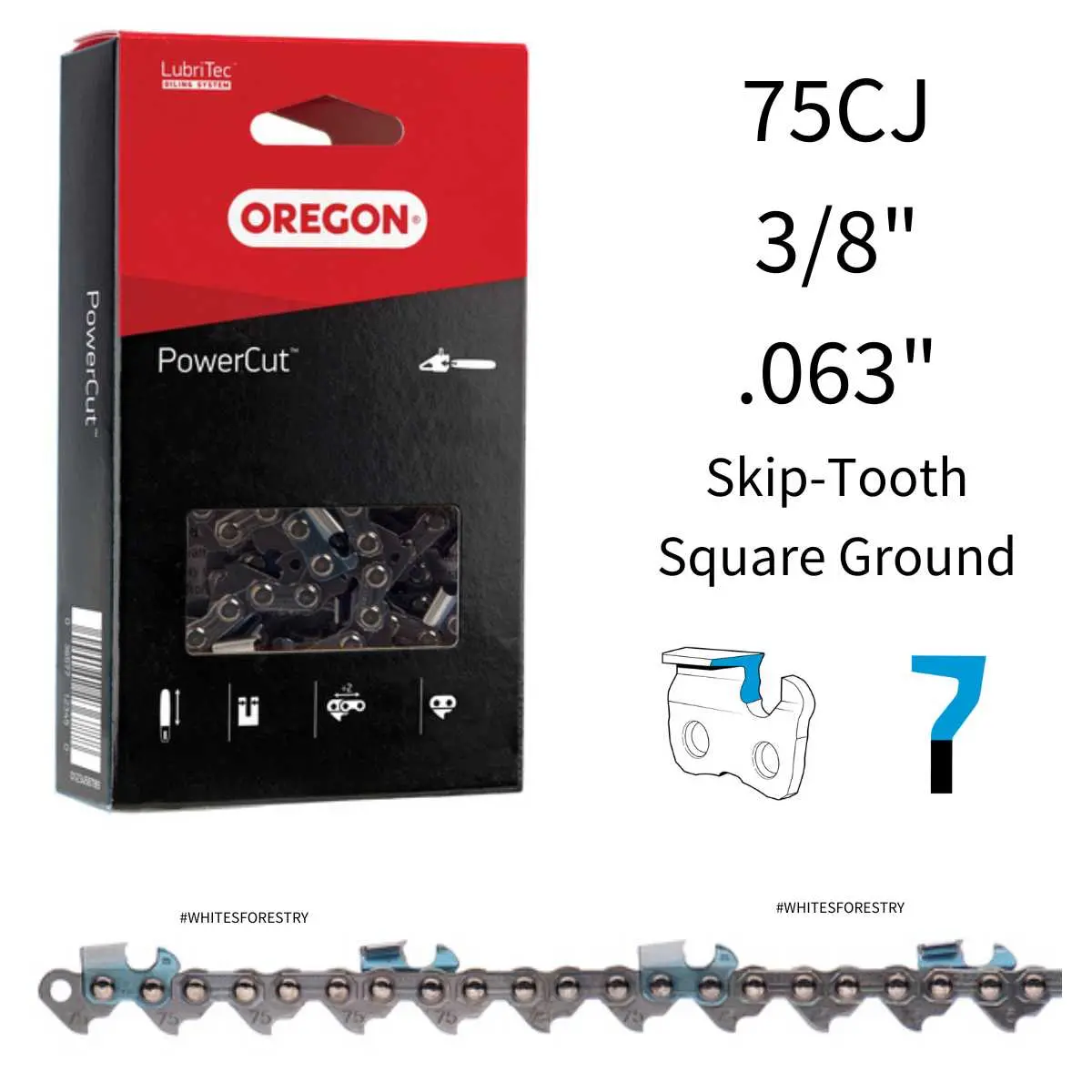 Oregon 75Cj Powercut™ Square Ground Skip-Tooth 3/8" .063" Full Chisel 1