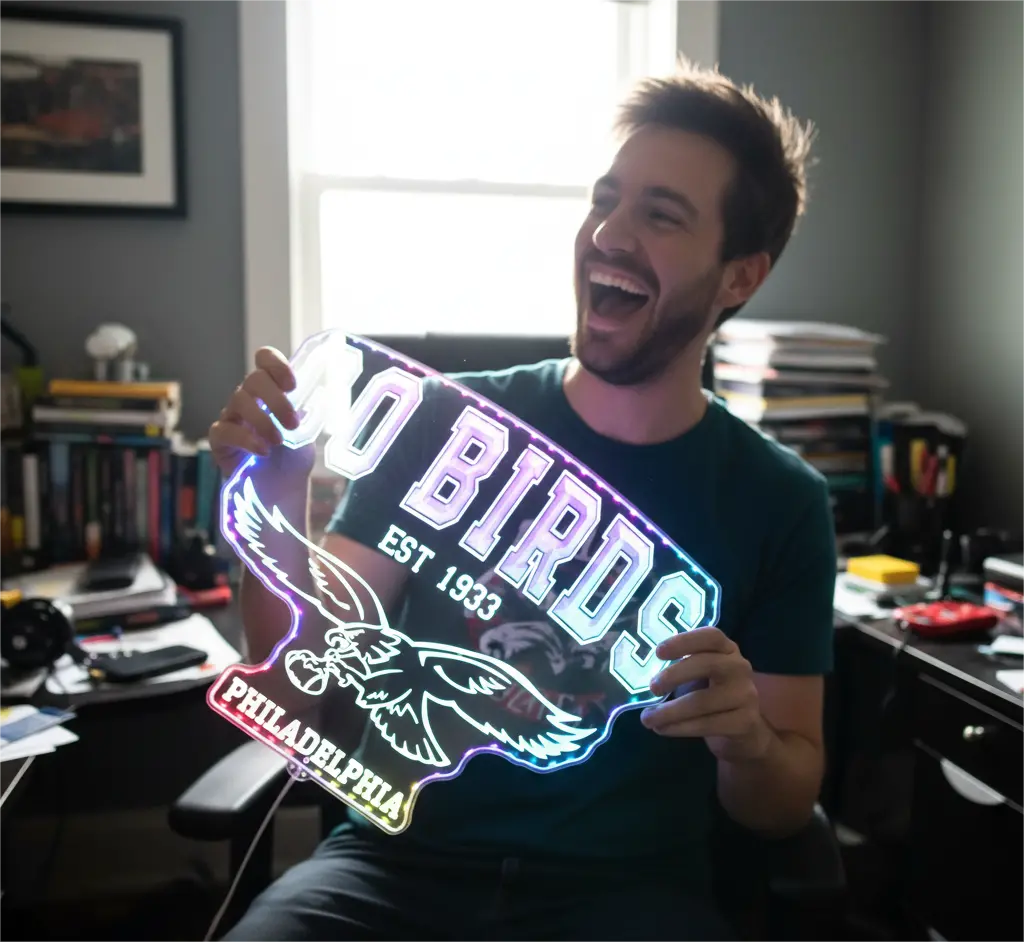 Philadelphia Eagles Go Birds Neon Led Sign With Dynamic Rgb Colors - Premium Edge Lit 3