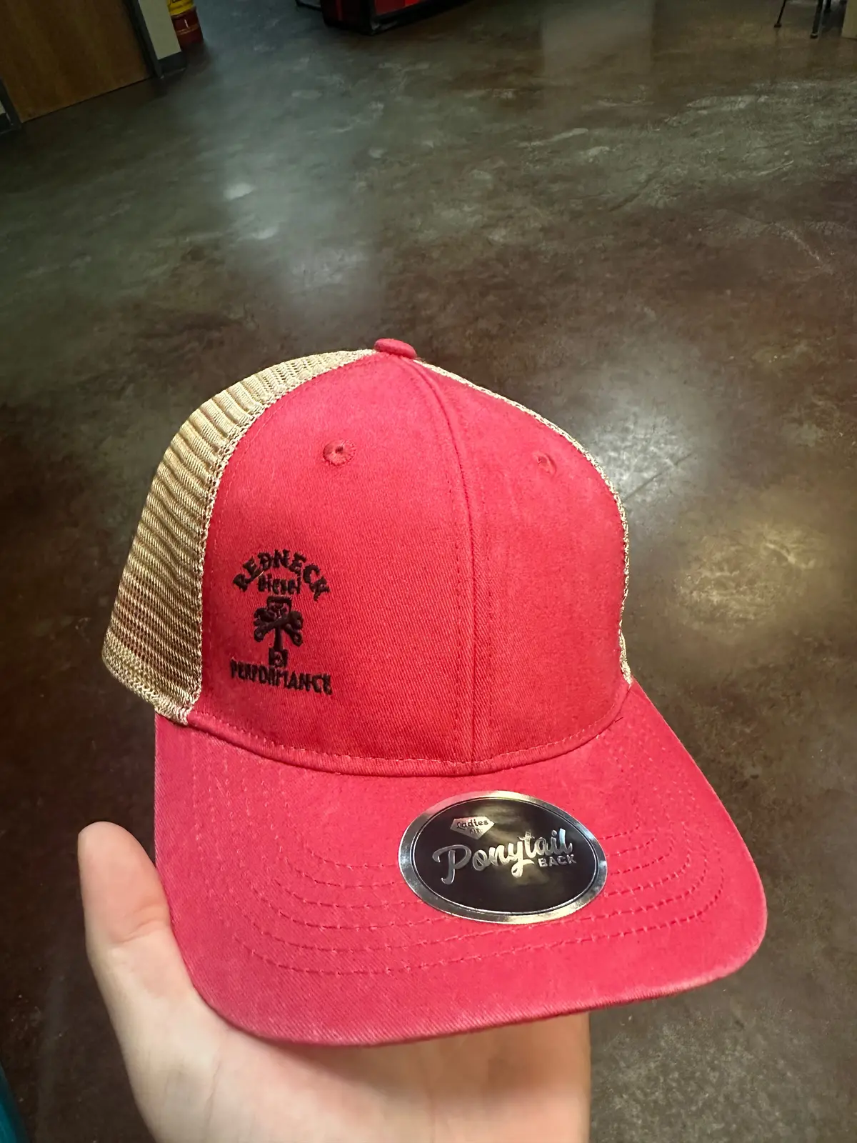 Ladies Pink Offset Velcro Ponytail Hat 1