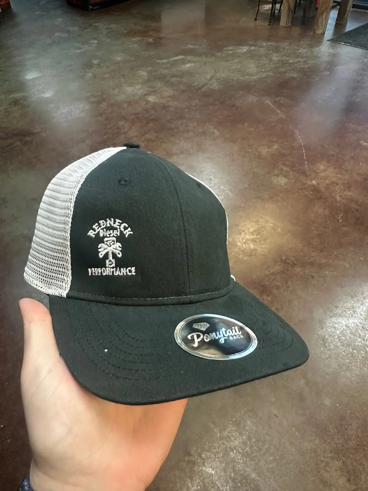 Ladies B&W Offset Velcro Ponytail Hat 1
