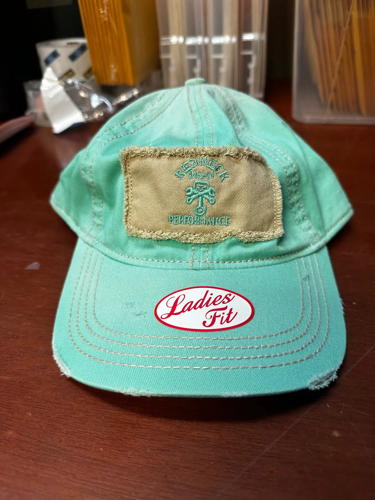 Ladies Turquoise Centered Tan Patch Snapback Hat 1