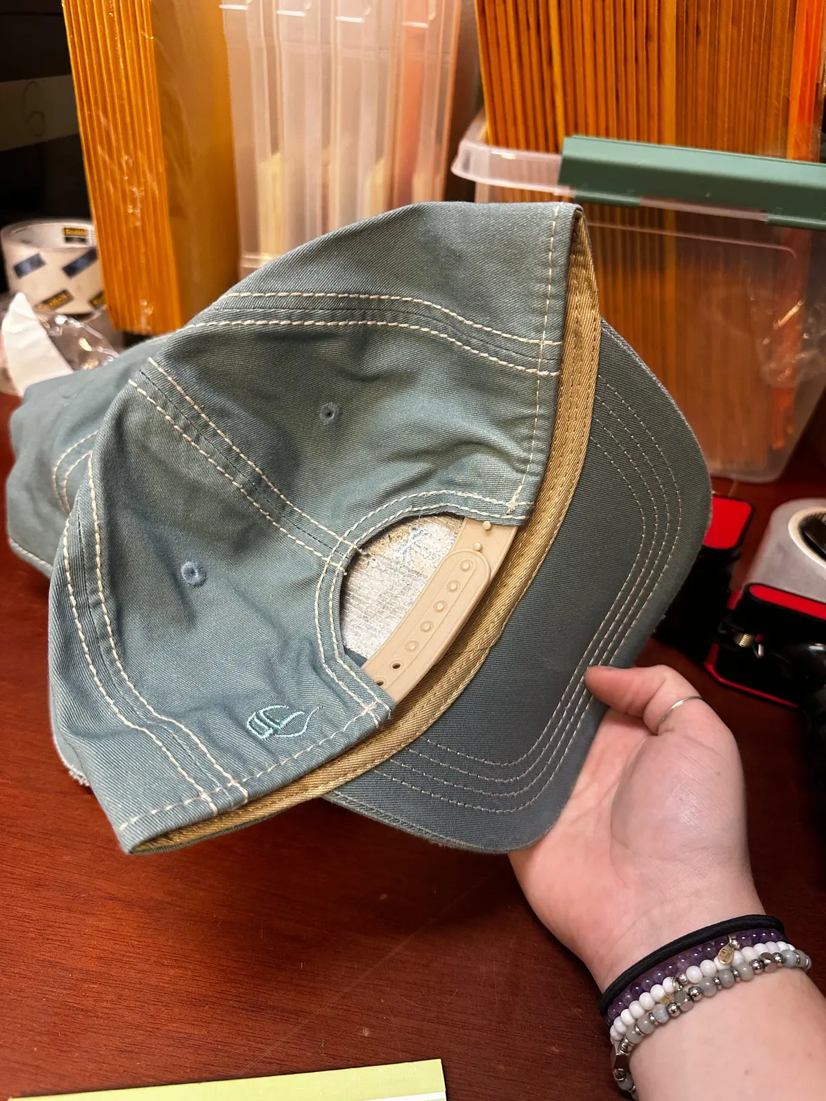 Ladies Blue Jeans Blue W/ Tan Center Patch Snapback Hat 2