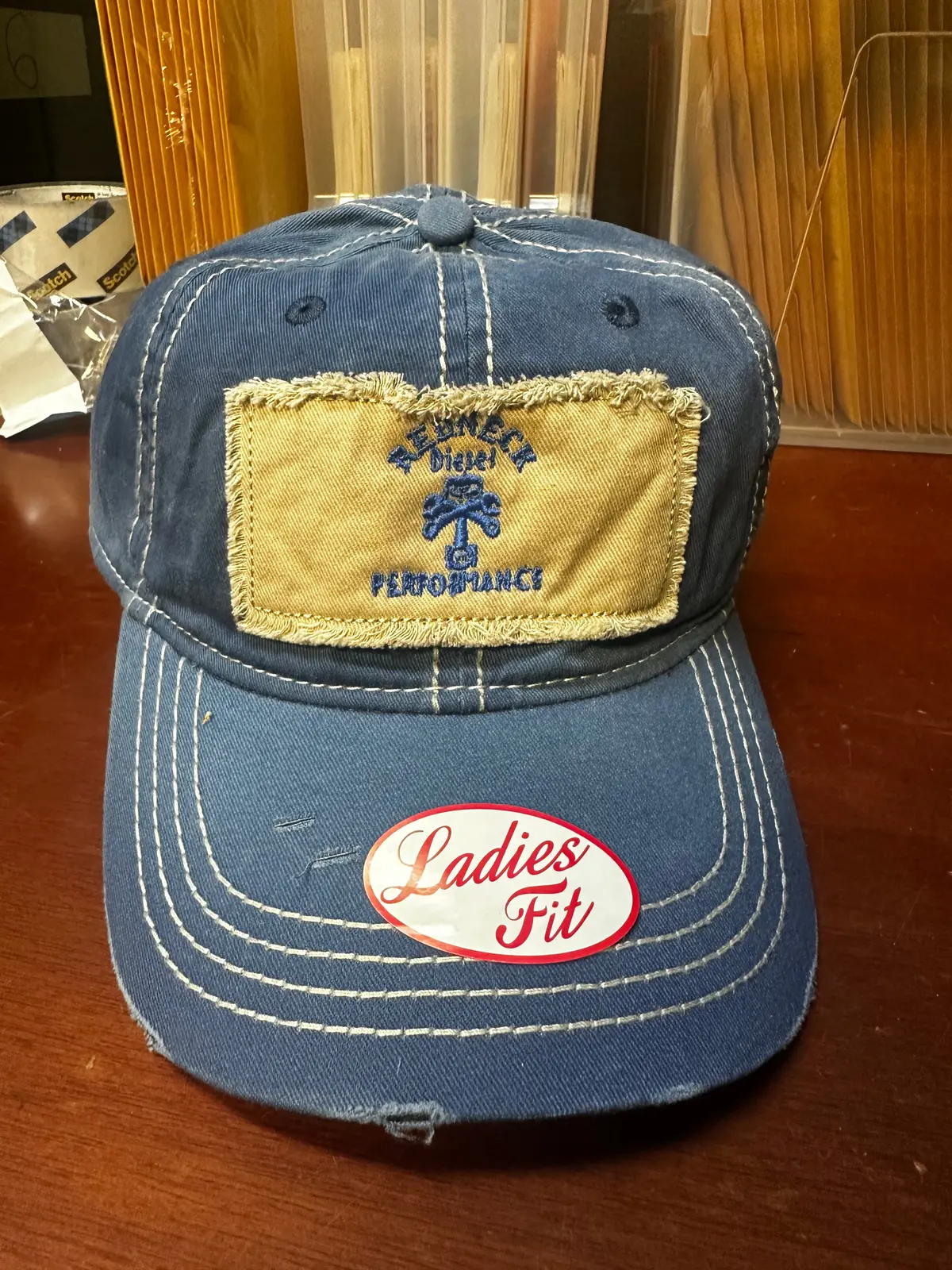 Ladies Dark Blue Tan Patch Centered Snapback Hat 1