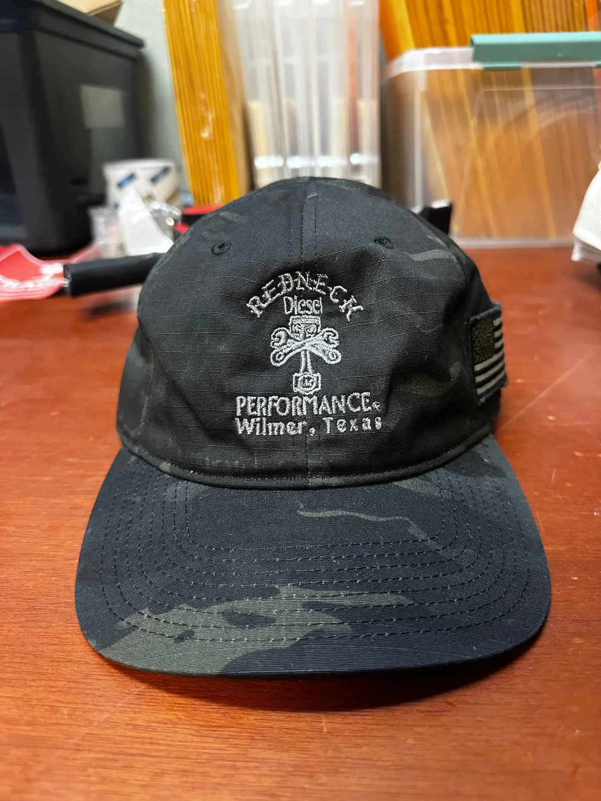 Camo Centered Logo With Muted American Flag Velcro Hat 2