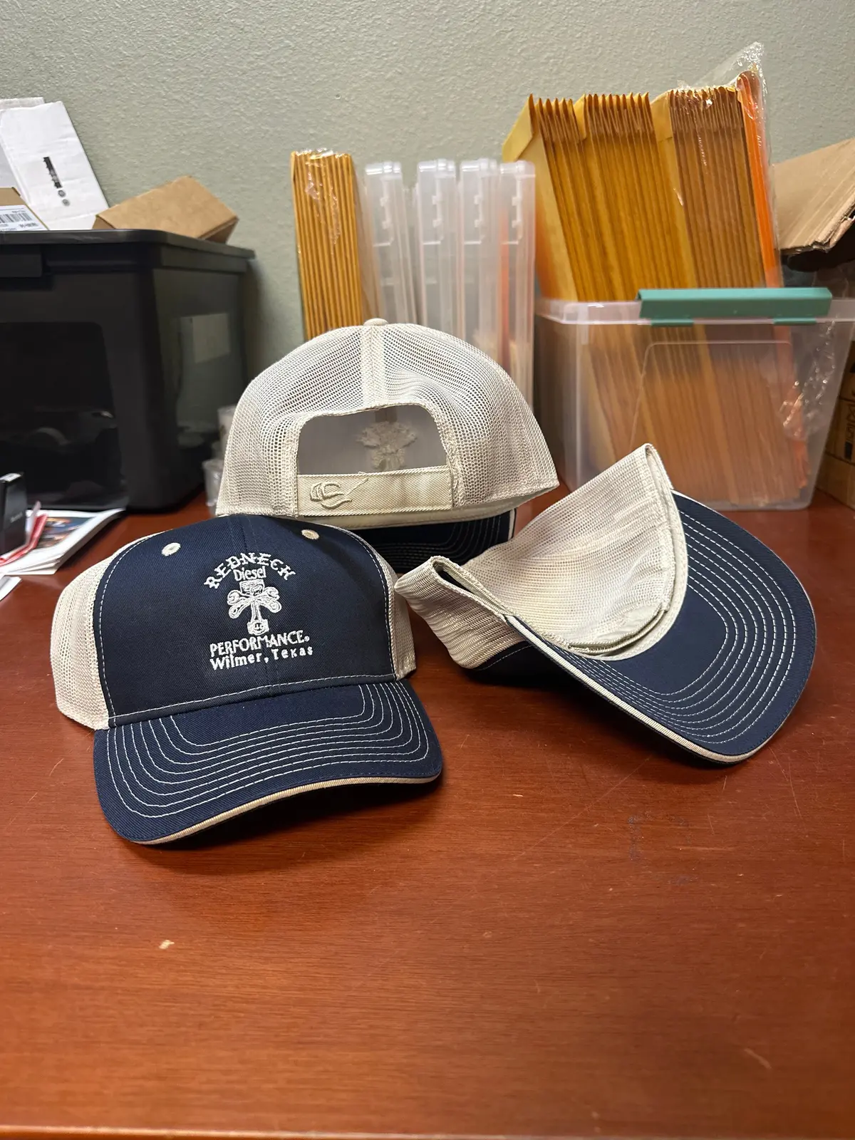 Navy Blue & Cream Center Logo Velcro Hat 1