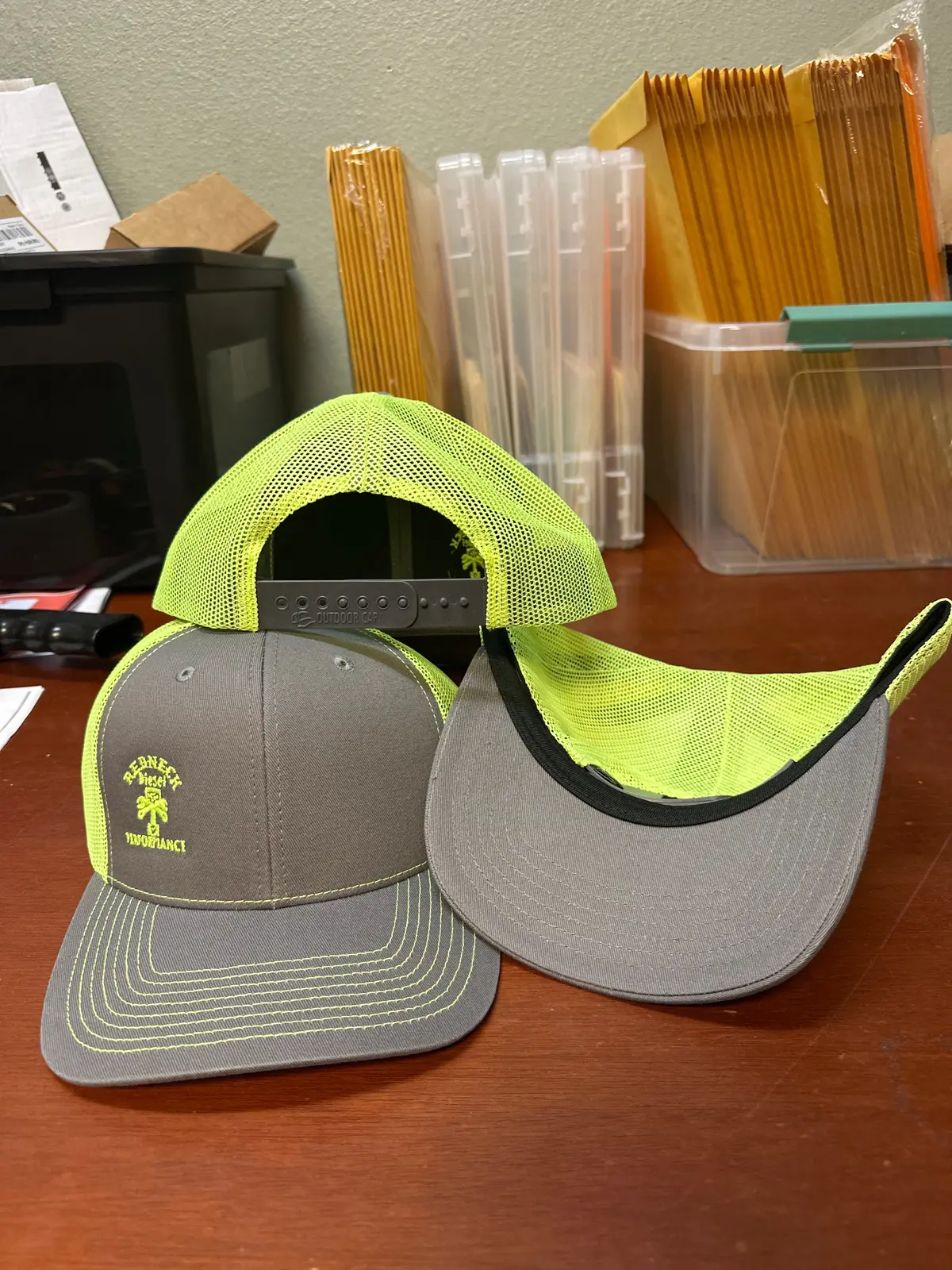 Neon Yellow & Grey Offset Logo Snapback Hat 1