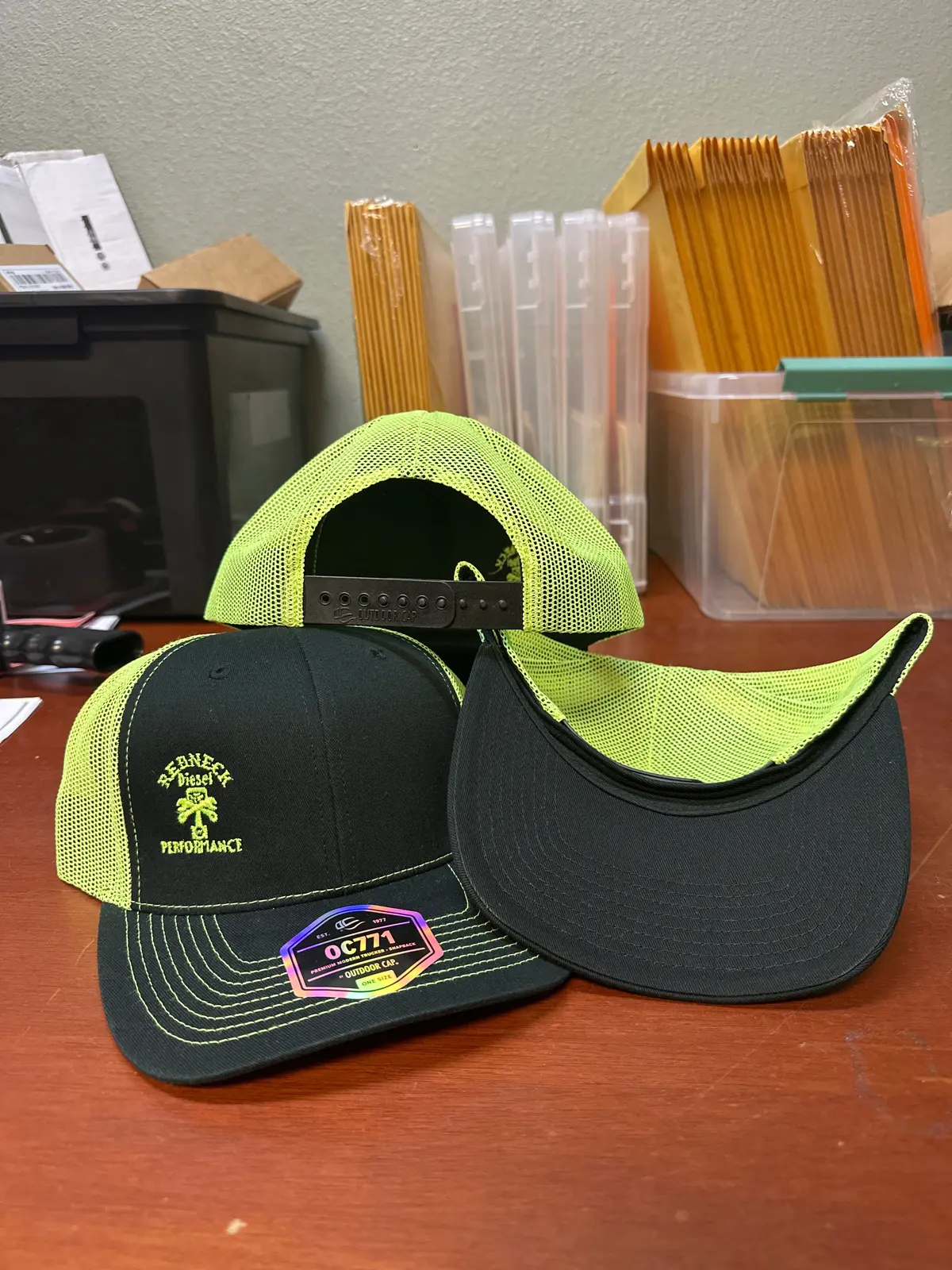 Neon Yellow & Black Offset Logo Snapback Hat 1