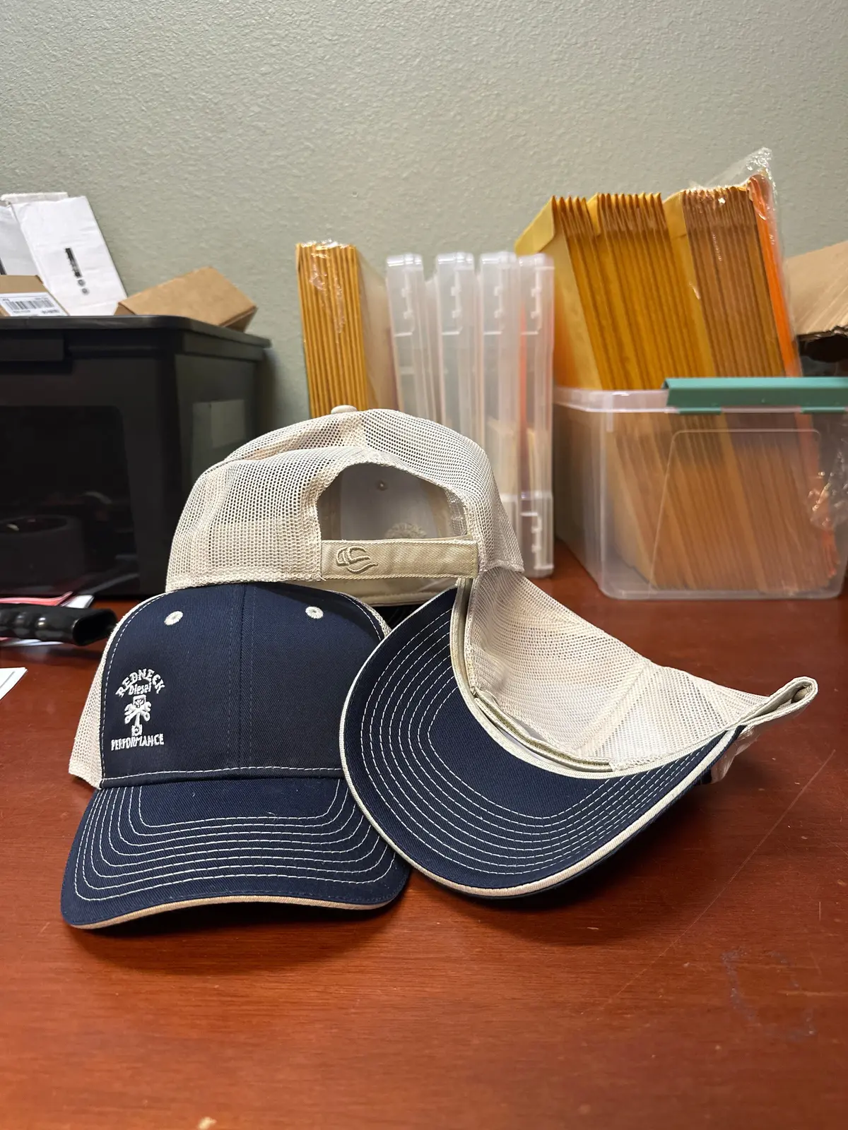 Navy Blue & Cream Offset Logo Velcro Hat 1