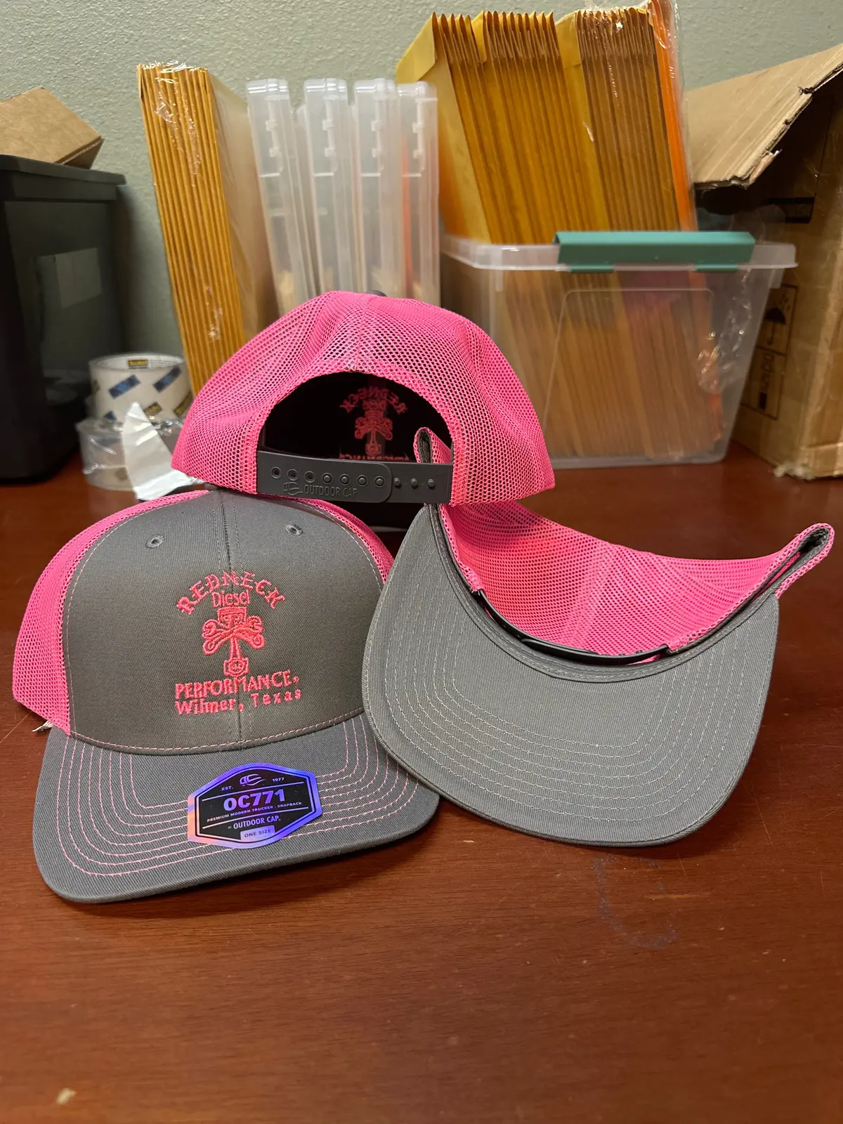 Pink & Grey Center Logo Snapback Hats 1