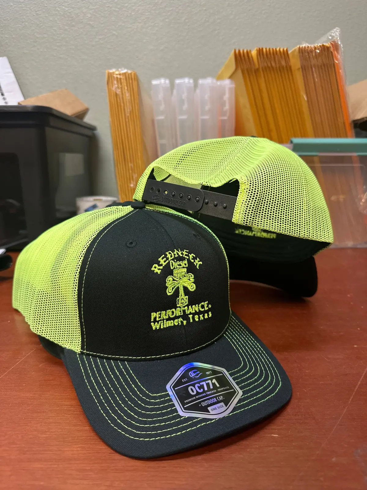 Neon Yellow & Black Center Logo Snapback Hat 1