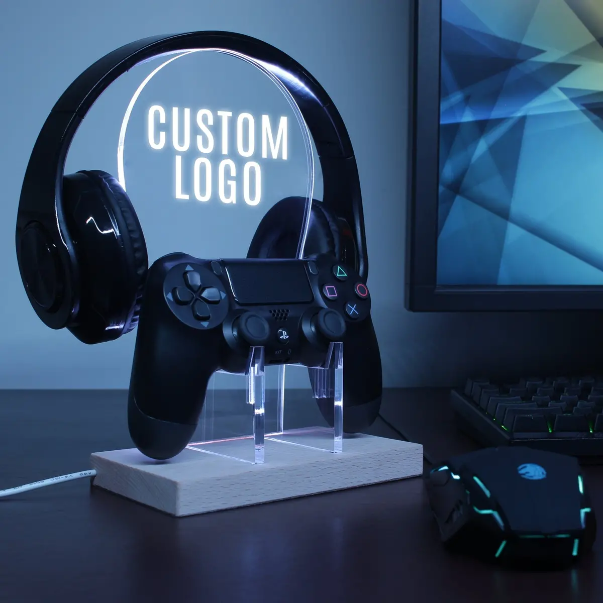 Custom Logo Led Gaming Headset Controller Stand 1
