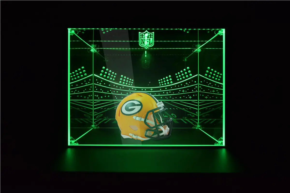 Green Bay Packers Football Helmet Led Light Display Case | Football Memorabilia Collectibles Display 1