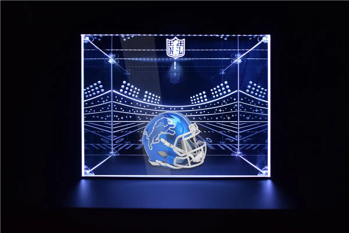 Detroit Lions Football Helmet Led Light Display Case | Football Memorabilia Collectibles Display 1