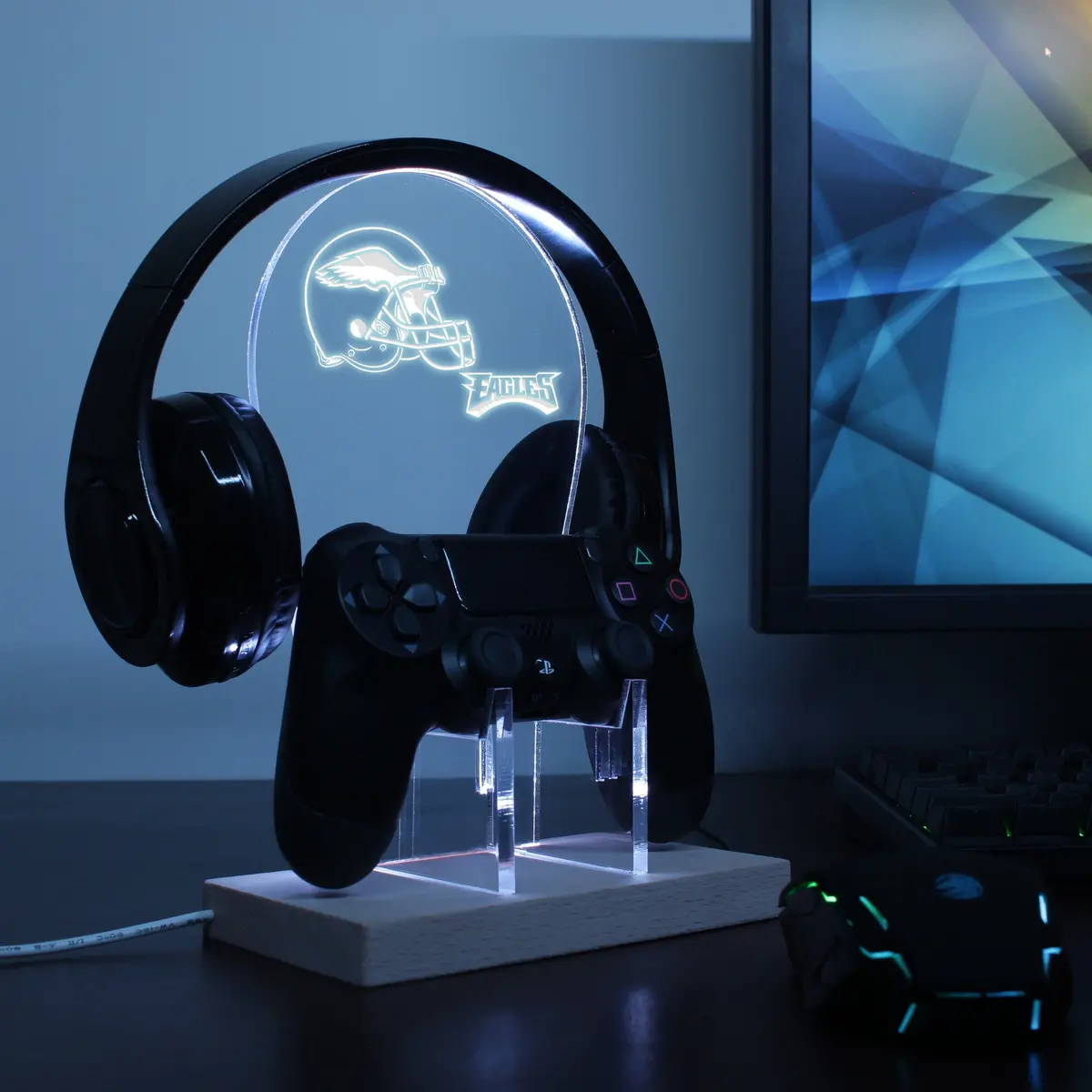Philadelphia Eagles Helmet Led Gaming Headset Controller Stand With Rgb Lights 1