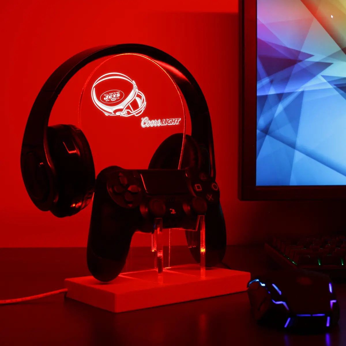 New York Jets Helmet Logo Led Gaming Headset Controller Stand 1