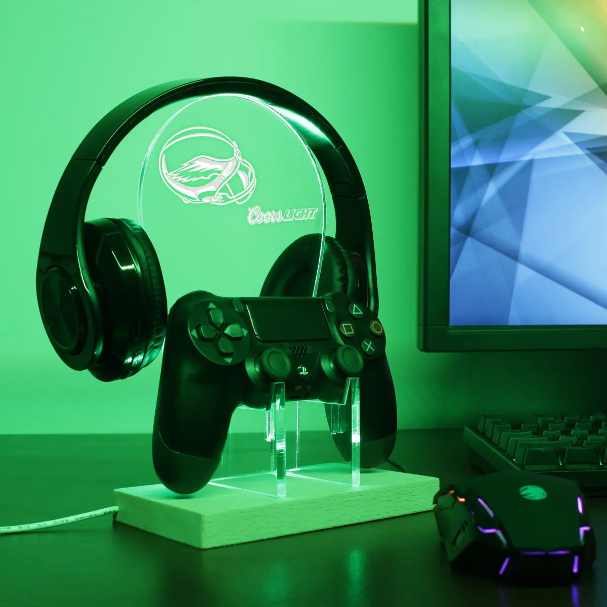 Philadelphia Eagles Helmet Logo Led Gaming Headset Controller Stand With Rgb Lights 1