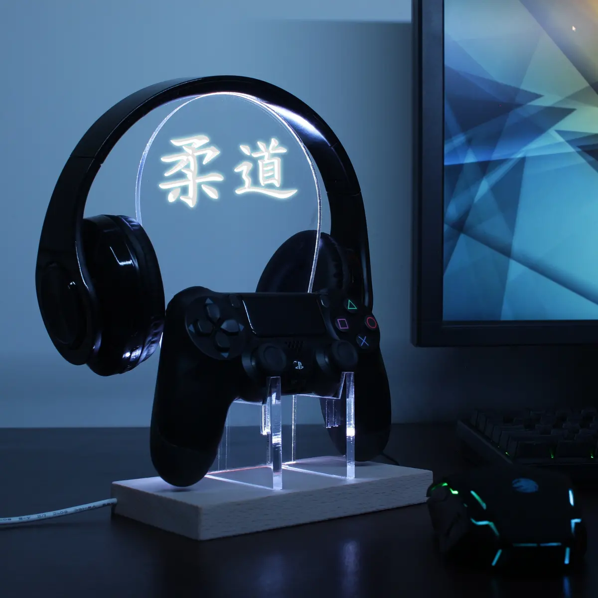Judo Japanese Kanji Symbol Led Gaming Headset Controller Stand 1