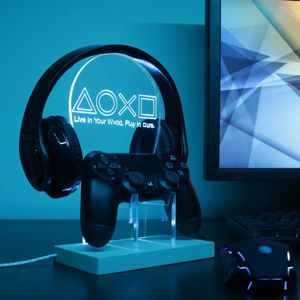Playstation Console Symbol Led Gaming Headset Controller Stand 2