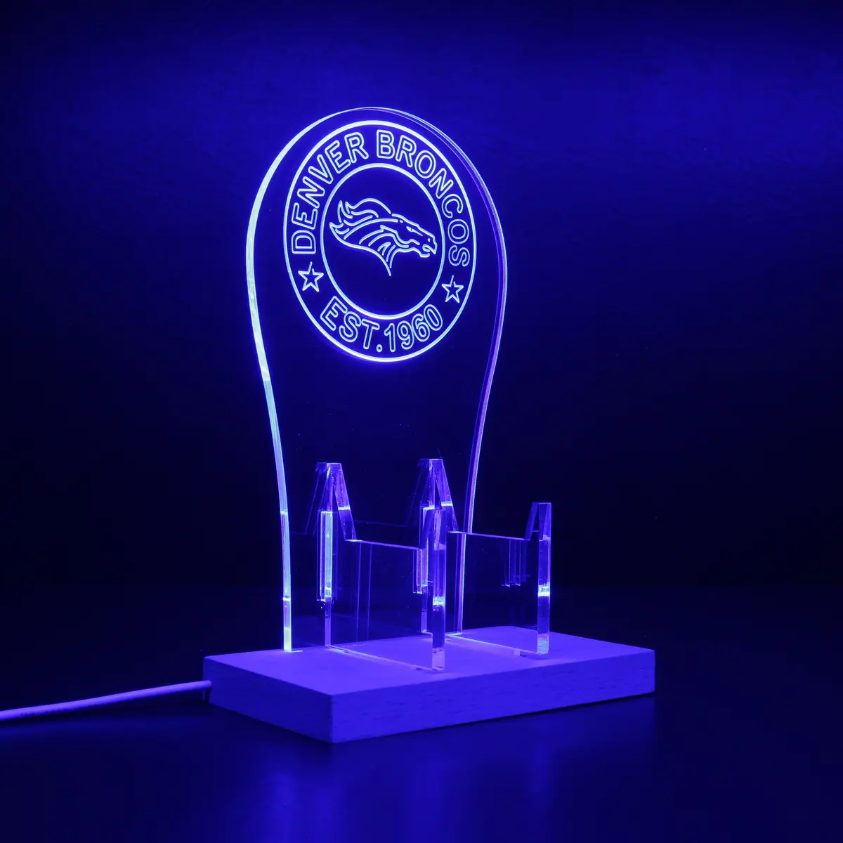 Custom Your Sport Team Denver Broncos Est. 1960 Rgb Led Gaming Headset Controller Stand 1