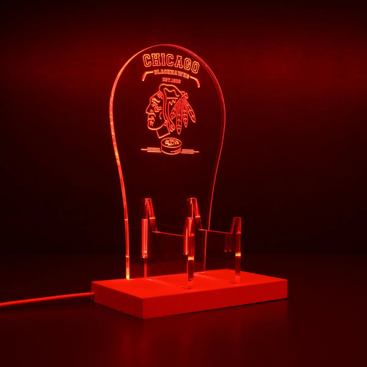Custom Your Sport Team Chicago Blackhawks Est. 1926 Rgb Led Gaming Headset Controller Stand 1