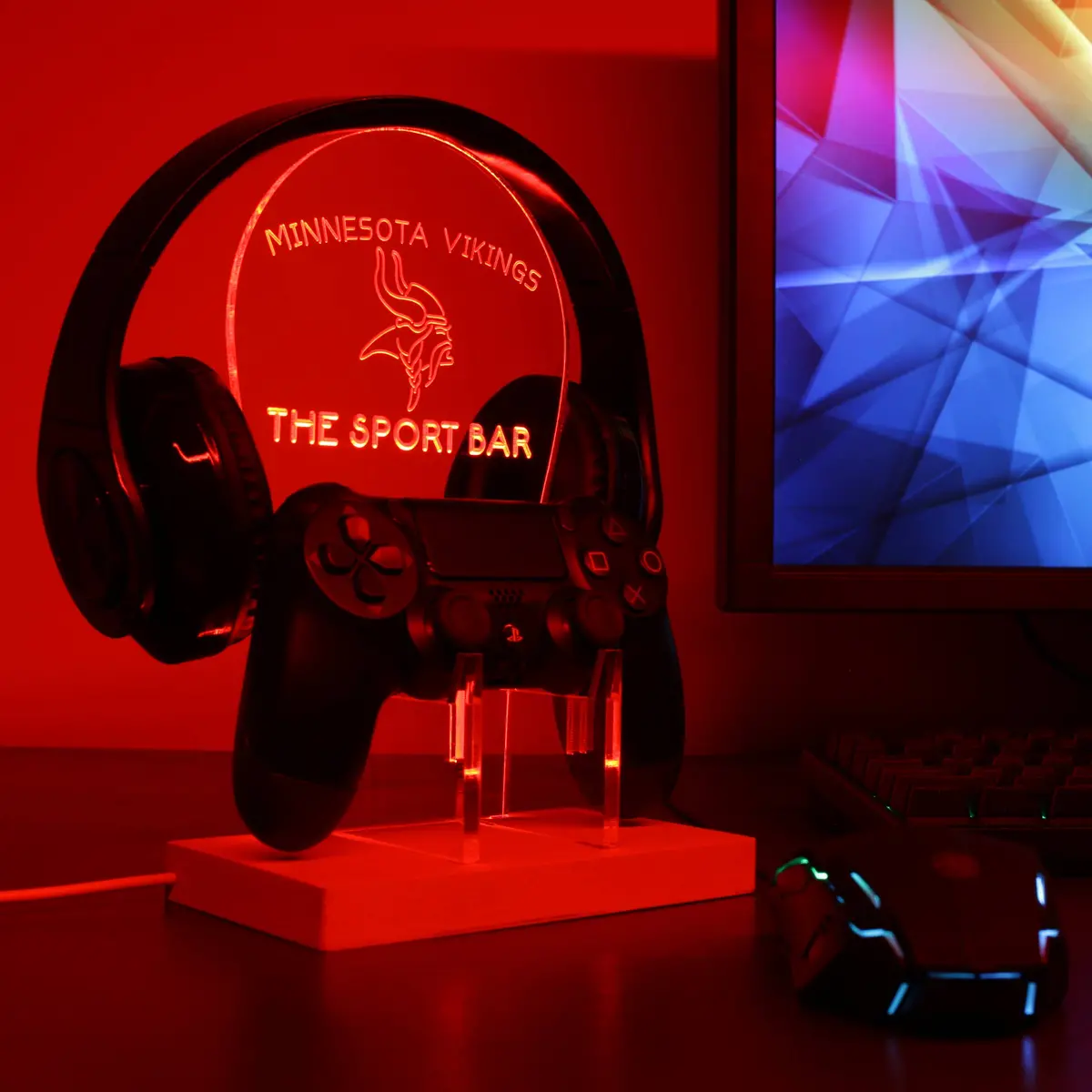Minnesota Vikings Personalized Rgb Led Gaming Headset Controller Stand 1