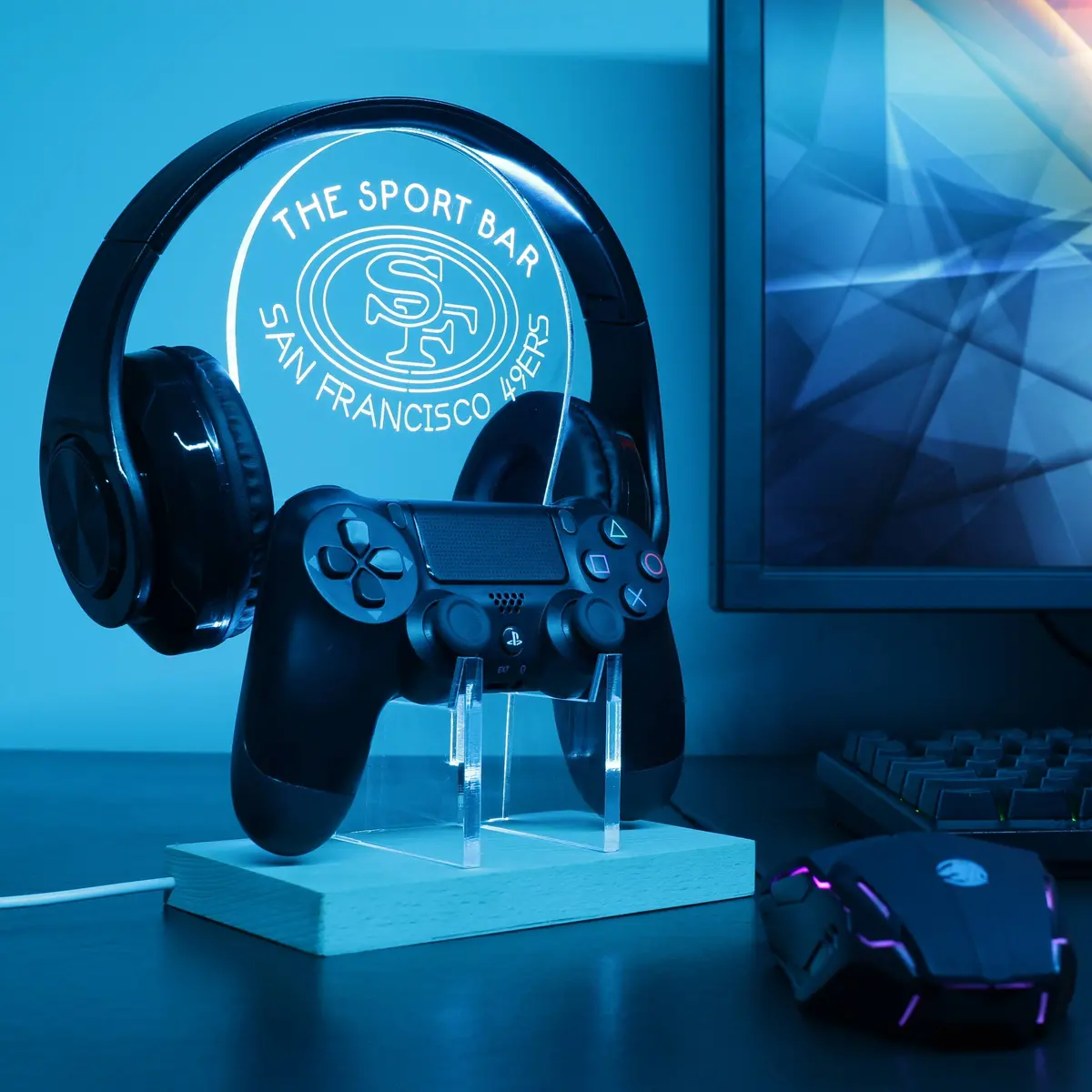 San Francisco 49Ers Personalized Rgb Led Gaming Headset Controller Stand 1