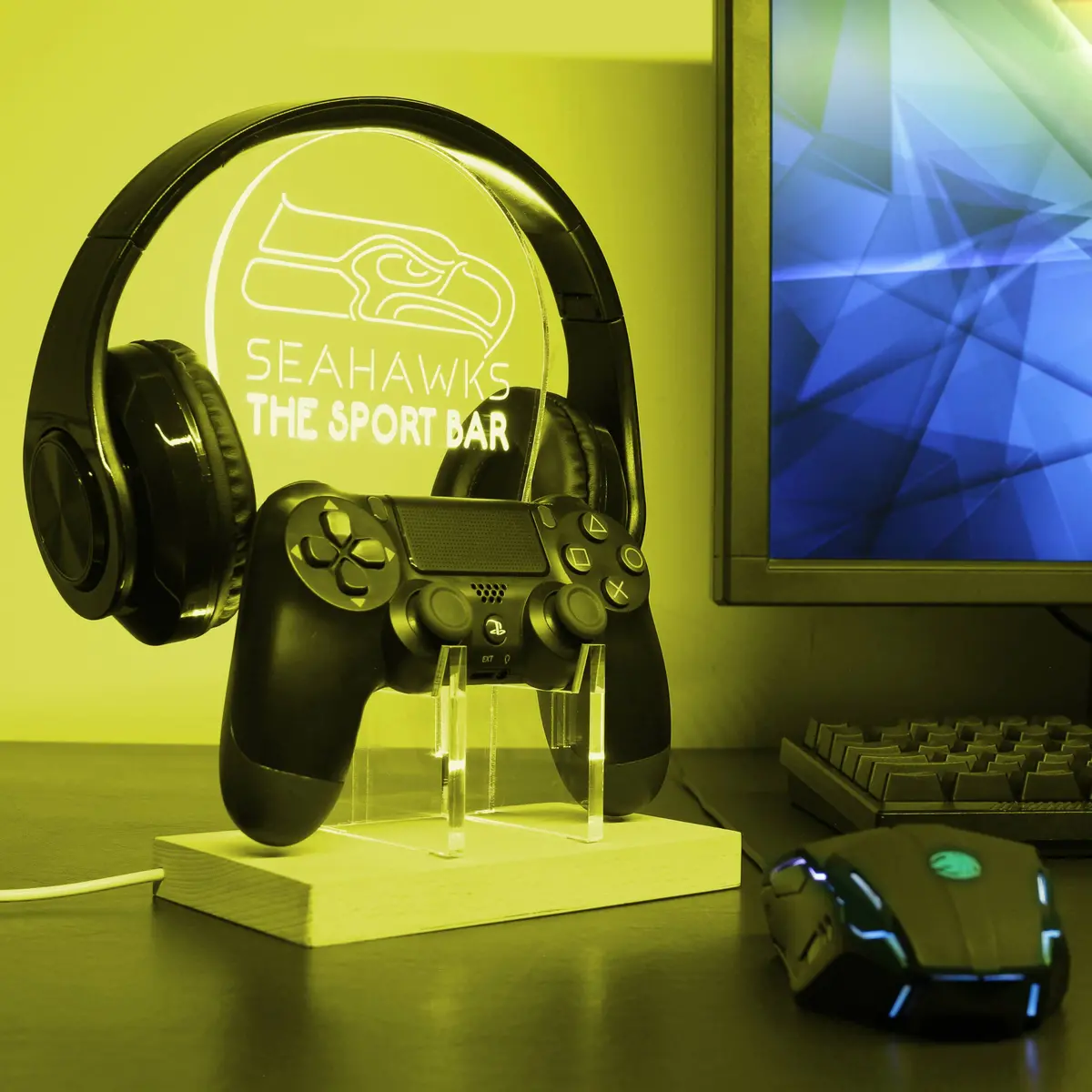 Seattle Seahawks Personalized Rgb Led Gaming Headset Controller Stand 1