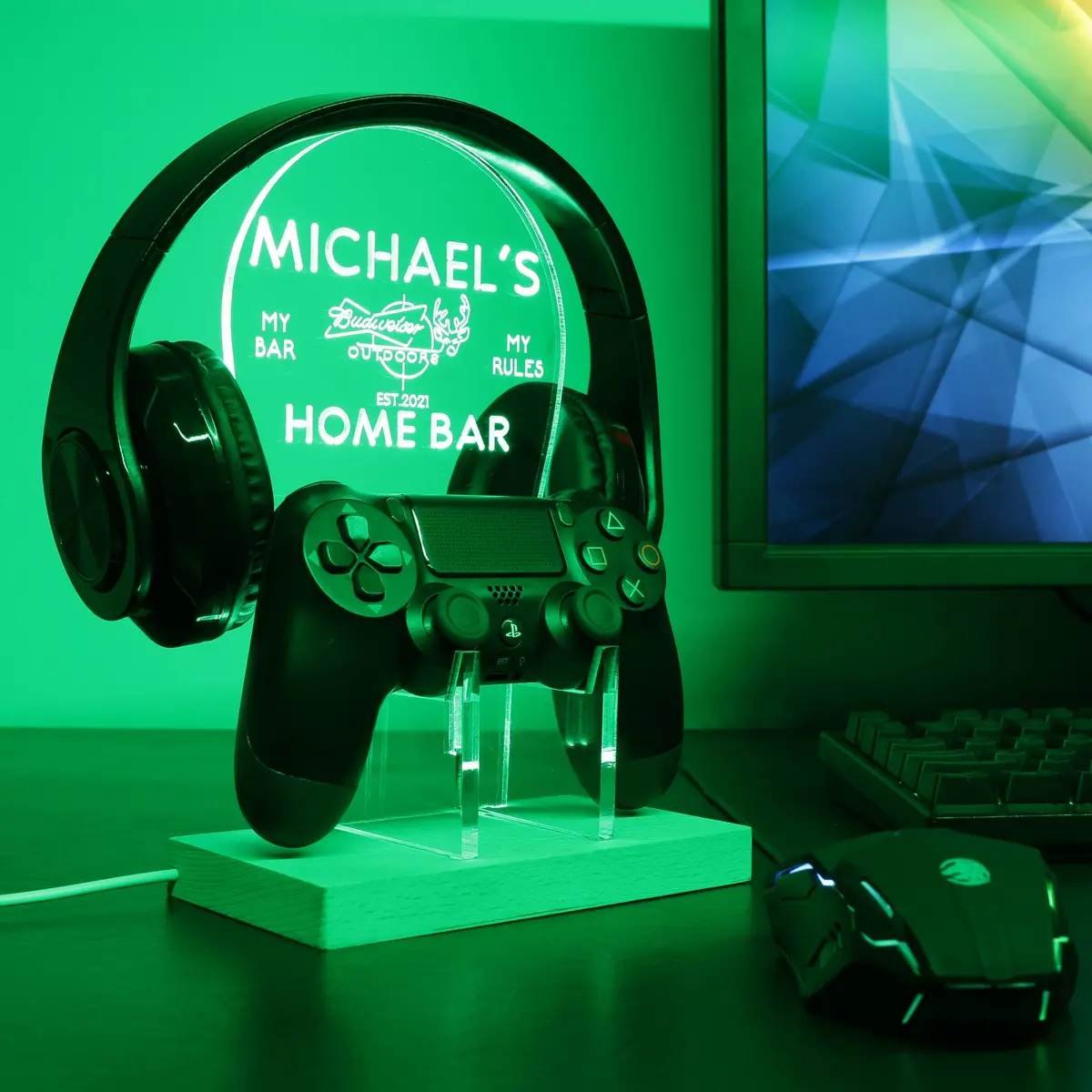 Budweiser Custom Personalized Rgb Led Gaming Headset Controller Stand 1