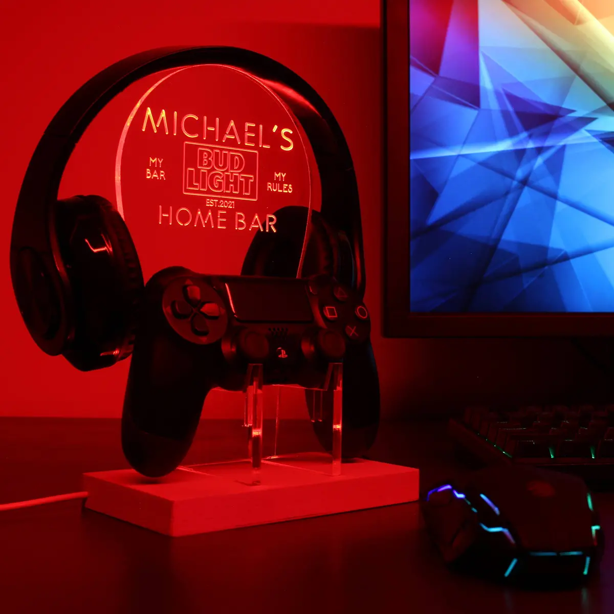Bud Light Bar Personalized Rgb Led Gaming Headset Controller Stand 1