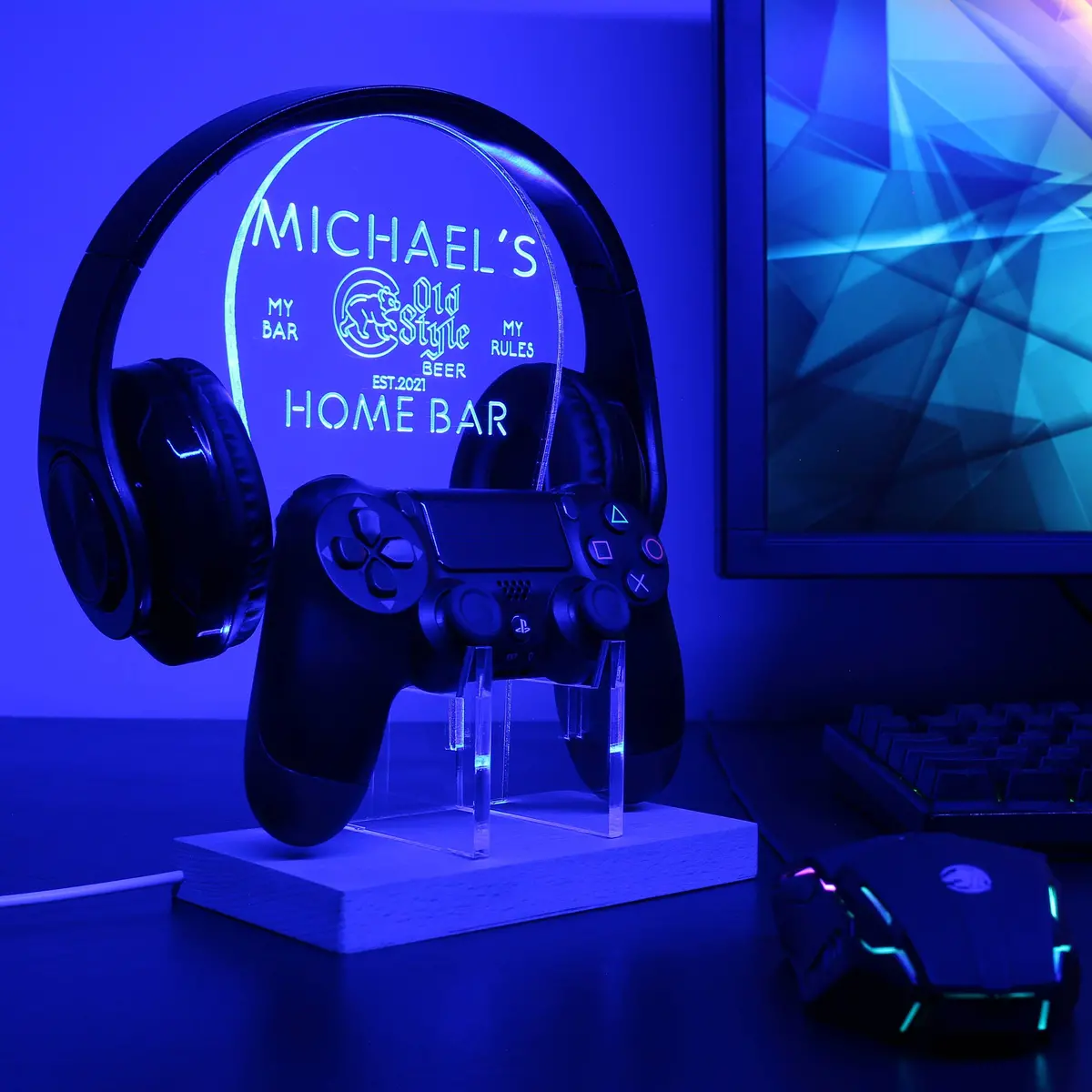 Cubs Old Style Personalized Rgb Led Gaming Headset Controller Stand 1