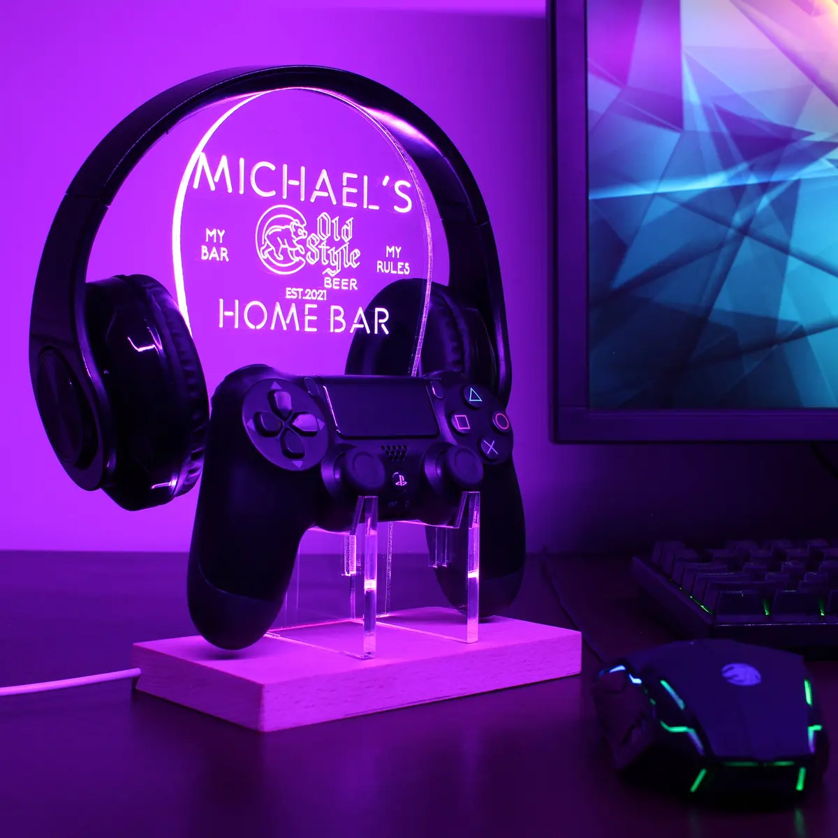 Cubs Old Style Personalized Rgb Led Gaming Headset Controller Stand 2