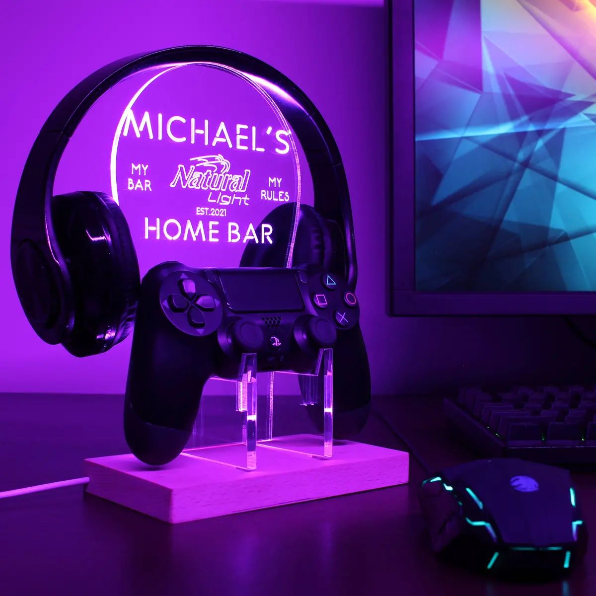 Natural Light Rgb Led Gaming Headset Controller Stand 1