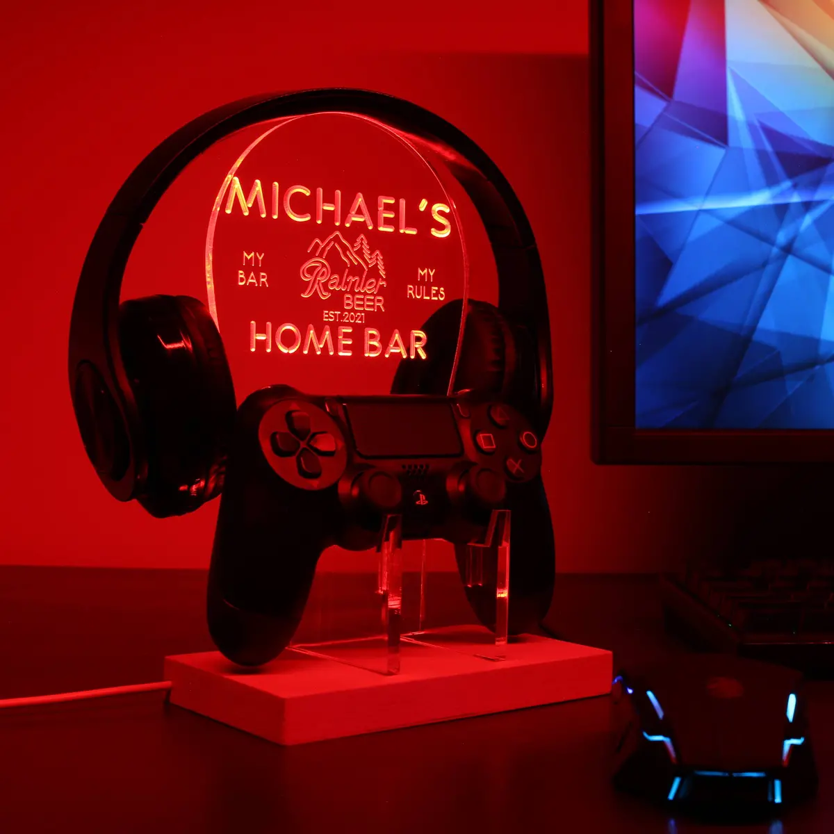 Rainier Beer Personalized Rgb Led Gaming Headset Controller Stand 1