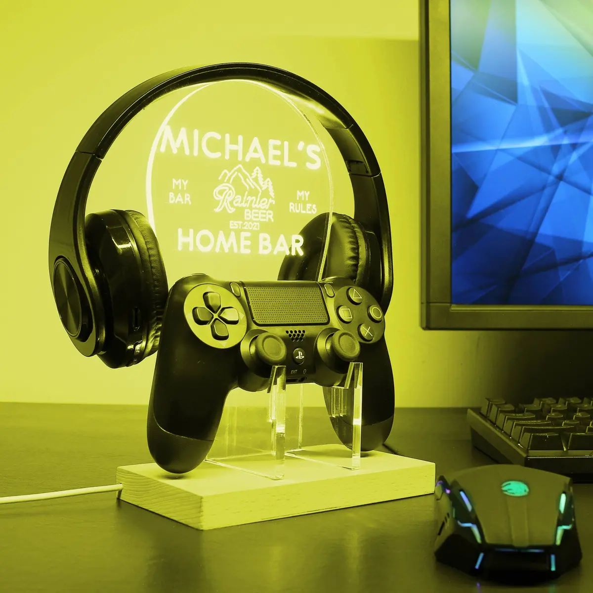 Rainier Beer Personalized Rgb Led Gaming Headset Controller Stand 2