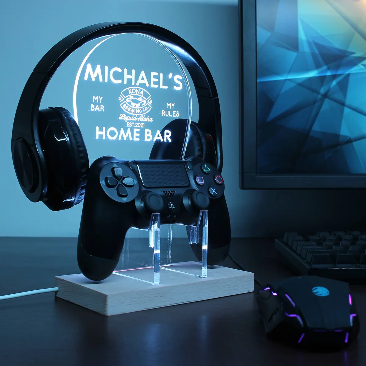Kona Brewing Personalized Rgb Led Gaming Headset Controller Stand 2
