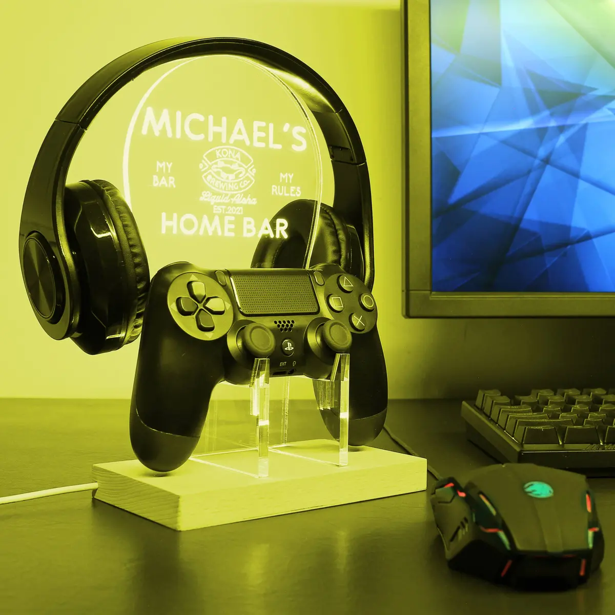 Kona Brewing Personalized Rgb Led Gaming Headset Controller Stand 1