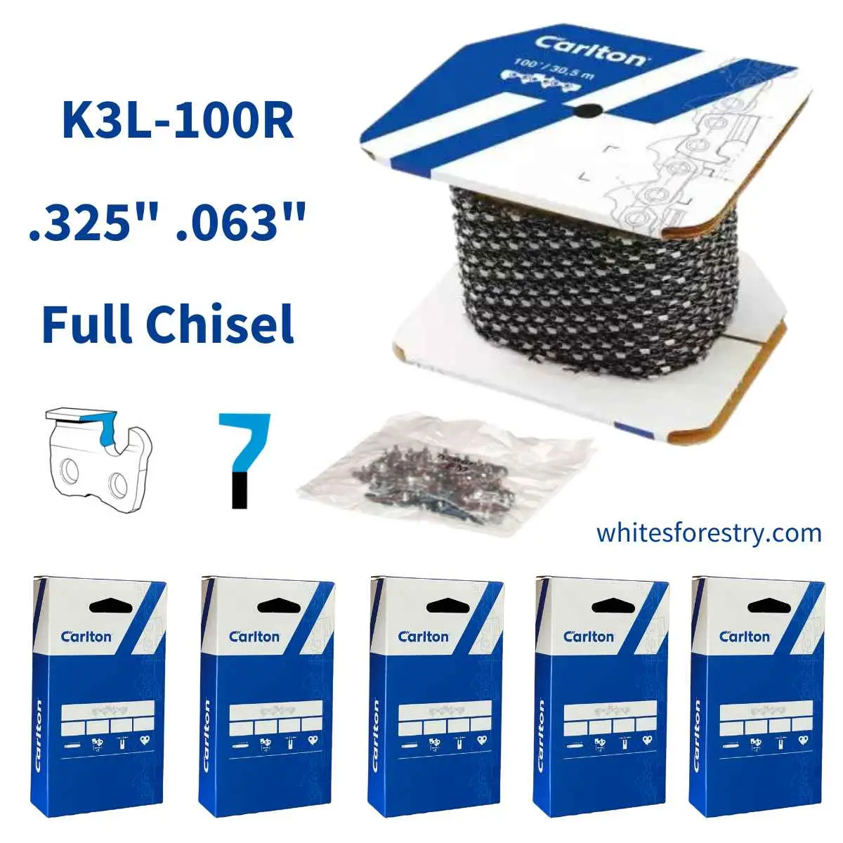 Chainsaw Chain Carlton® 100Ft K3l .325" .063" Full Chisel 1
