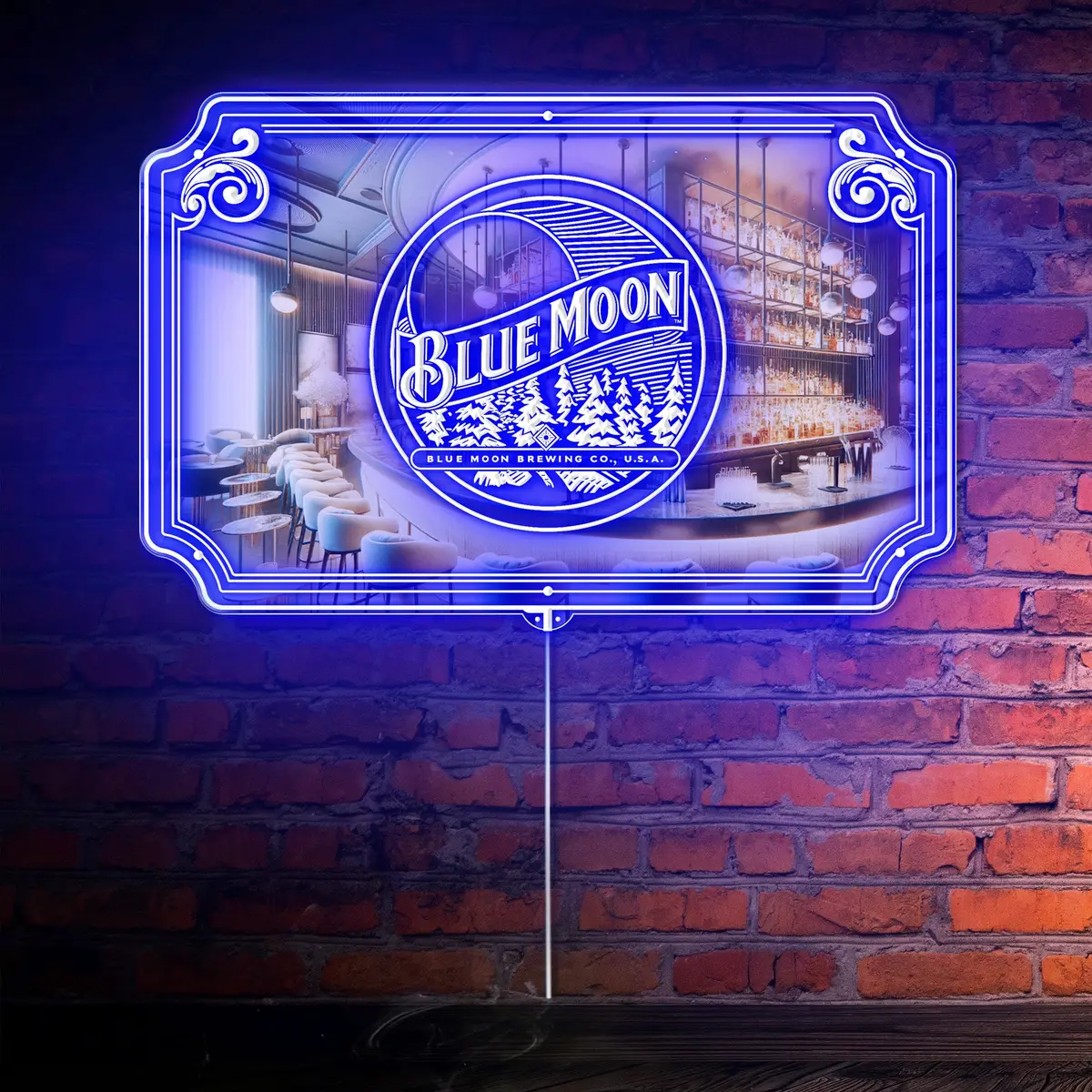 Blue Moon Rgb Led Neon Sign With Elegant Mirror Backing  - Perfect For Bars & Home Decor 1