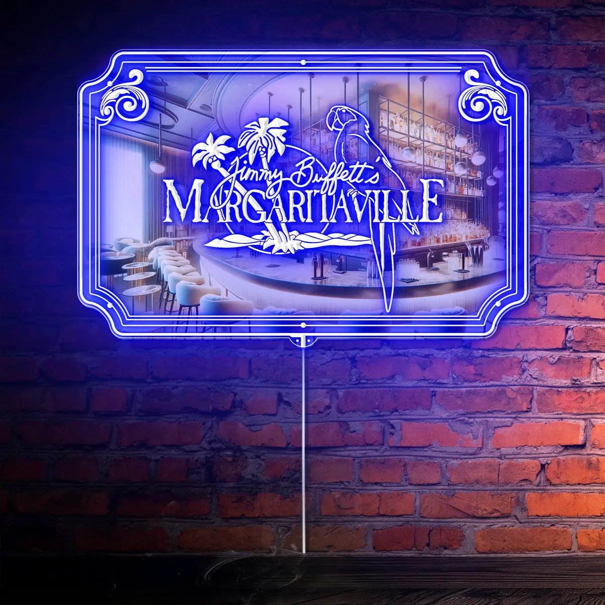 Jimmy Buffett's Margaritaville Rgb Led Neon Sign With Elegant Mirror Backing - Perfect For Bars & Home Decor 1