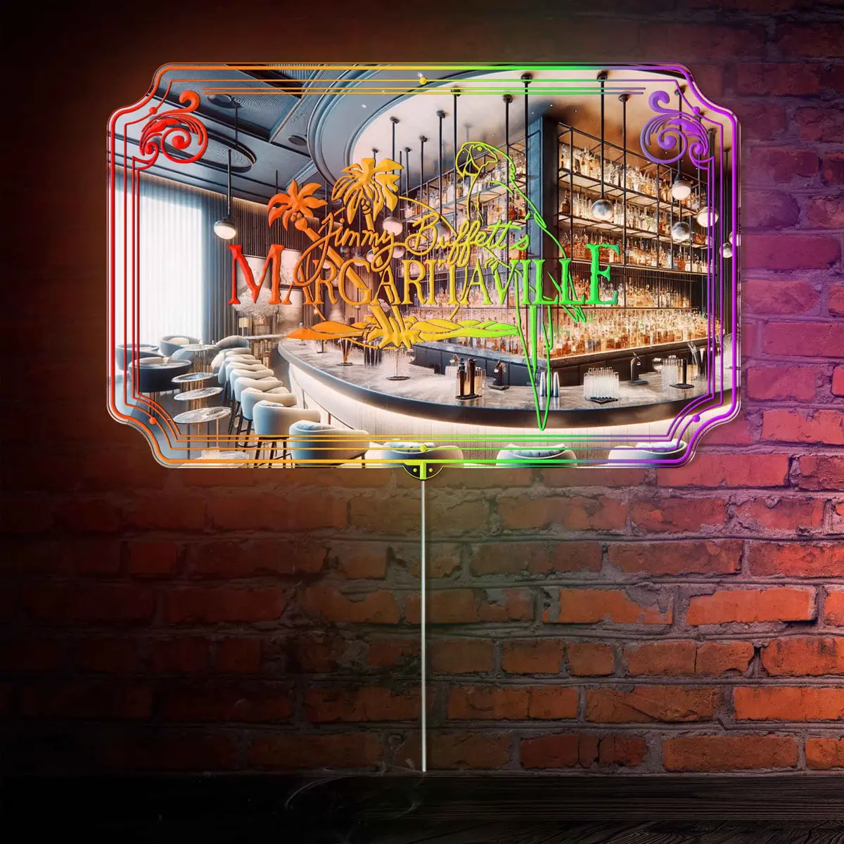 Jimmy Buffett's Margaritaville Rgb Led Neon Sign With Elegant Mirror Backing - Perfect For Bars & Home Decor 2