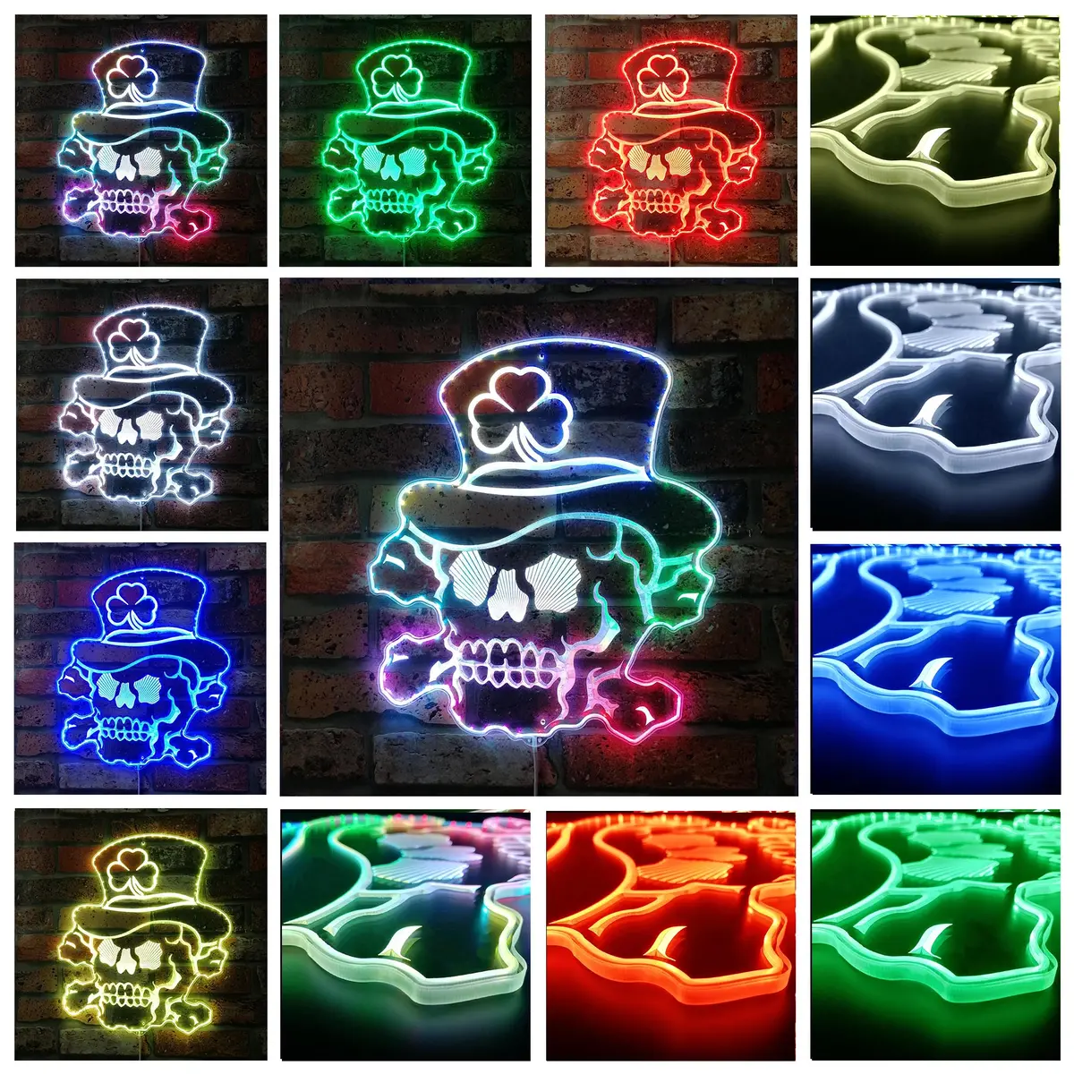 Irish Sugar Skull Neon Led Sign With Dynamic Rgb Colors 2