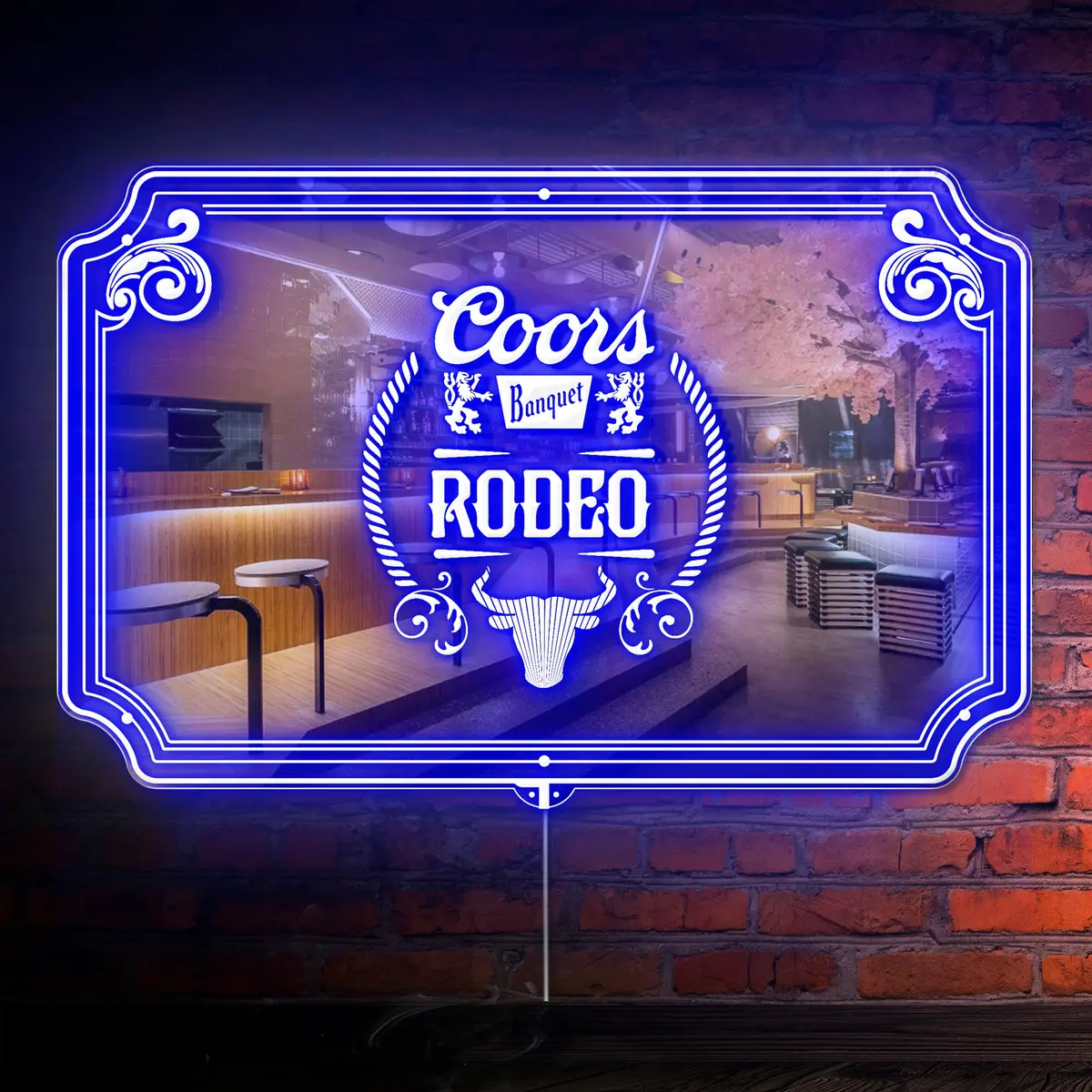 Retro Banquet Coors Rodeo  Rgb Led Neon Sign With Elegant Mirror Backing 1