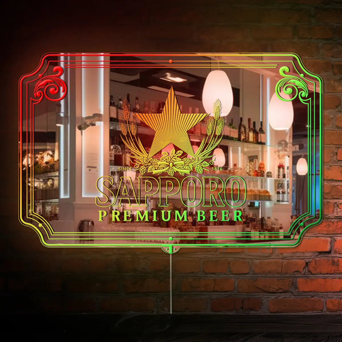 Sapporo Rgb Led Neon Sign With Elegant Mirror Backing 4