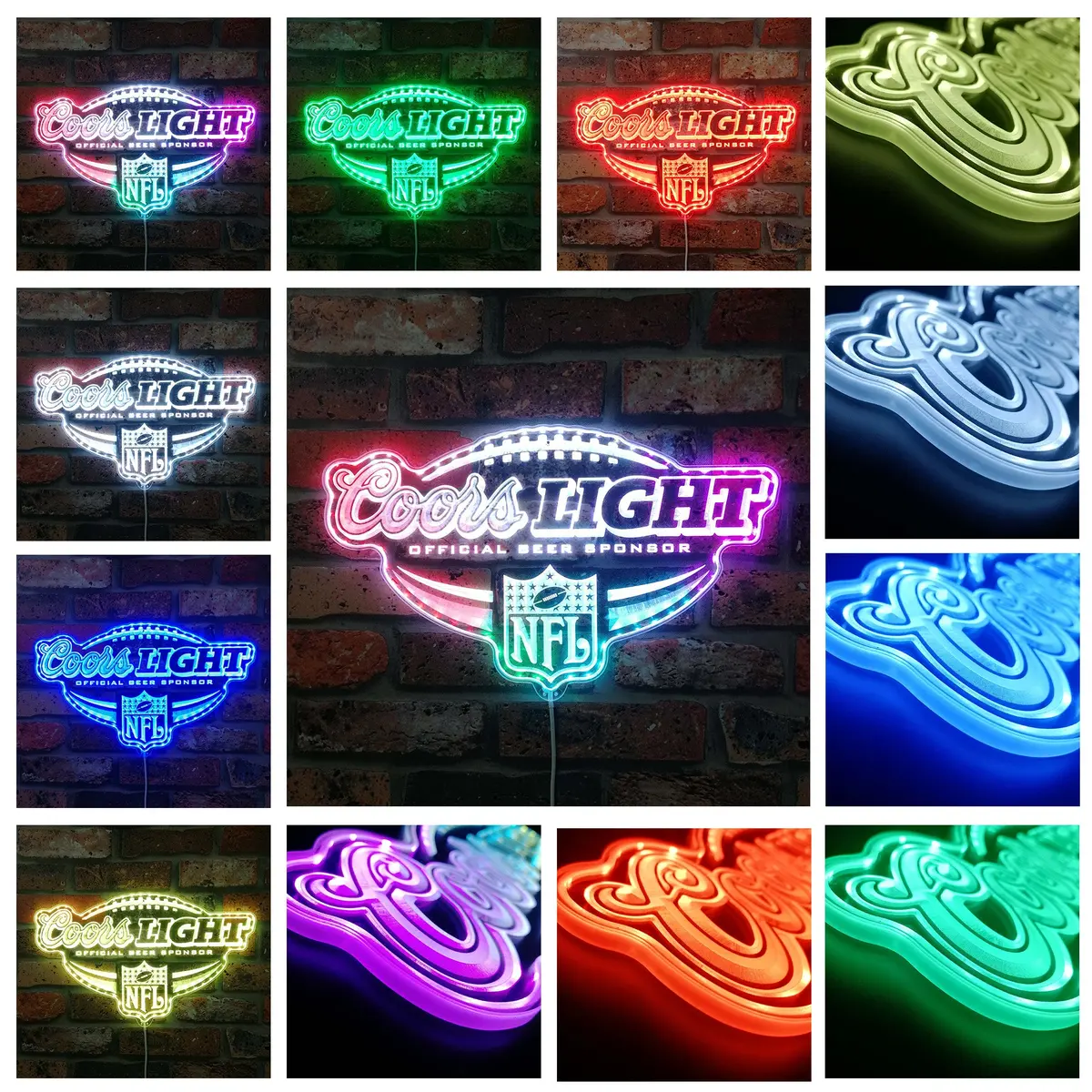 Coors Light Nfl Football Neon Led Sign With Dynamic Rgb Colors 2