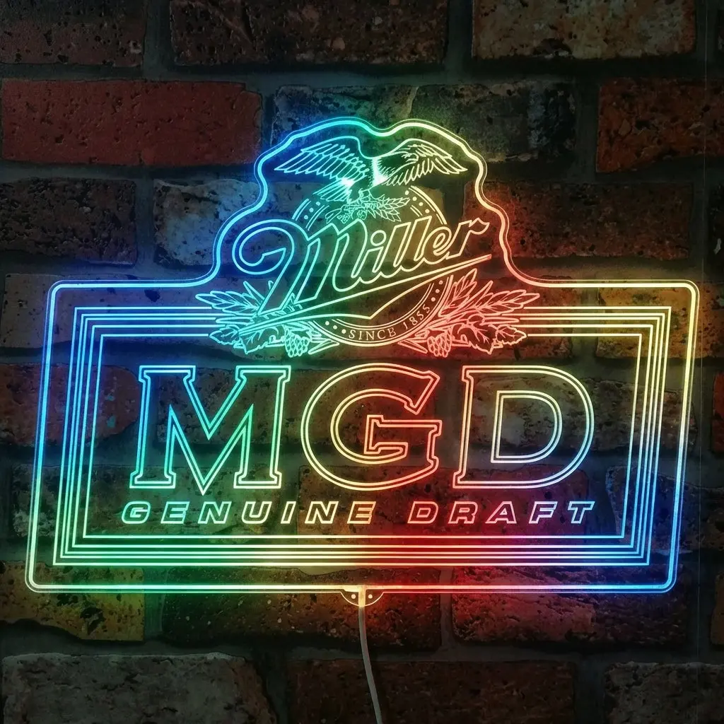 Miller Lite Mgd Genuine Draft Beer Neon Led Sign With Dynamic Rgb Colors 1