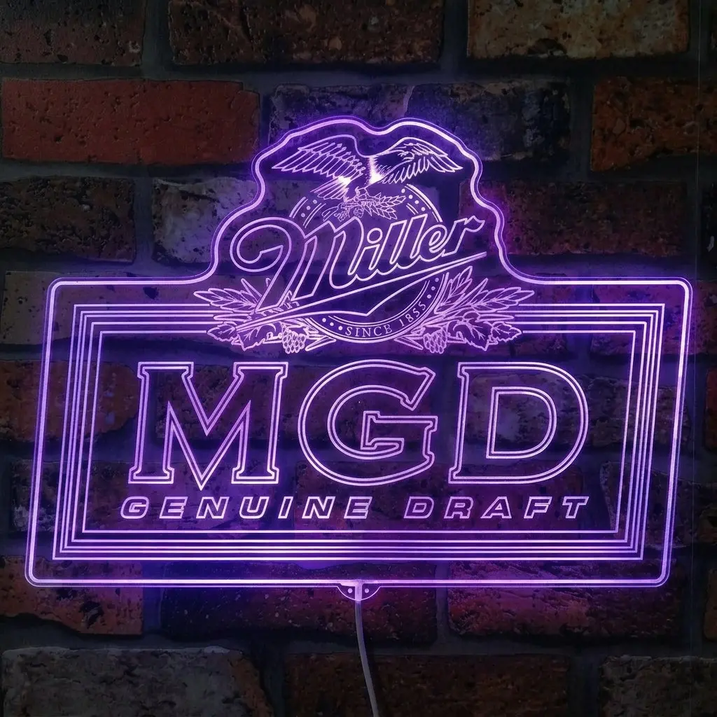 Miller Lite Mgd Genuine Draft Beer Neon Led Sign With Dynamic Rgb Colors 2