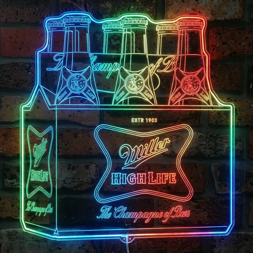 Miller High Life Est 1903 6 Bottle Neon Led Sign With Dynamic Rgb Colors 1