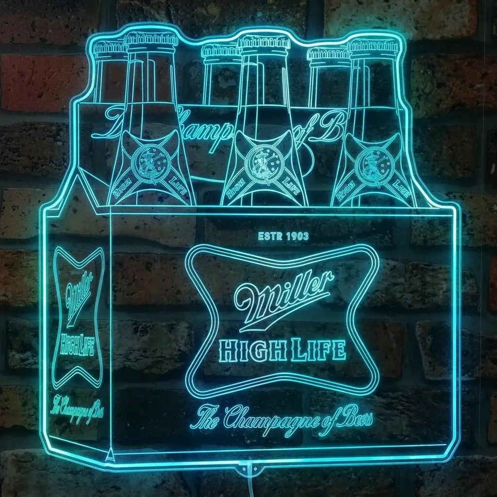 Miller High Life Est 1903 6 Bottle Neon Led Sign With Dynamic Rgb Colors 2